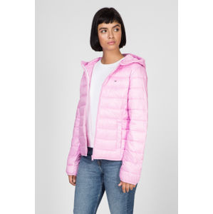Tommy Jeans dámská růžová přechodová bunda s kapucí